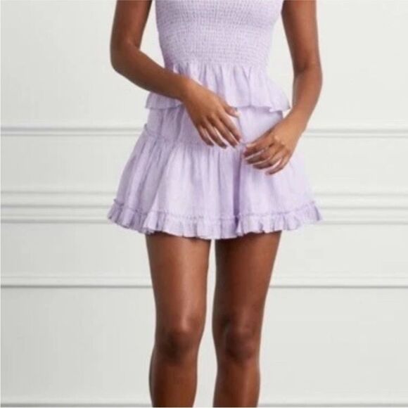 NWT Hill House The Paz Skirt lilac purple stripe linen mini ruffle small s